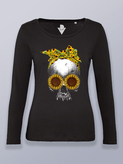 Camiseta mujer manga larga calavera hippie