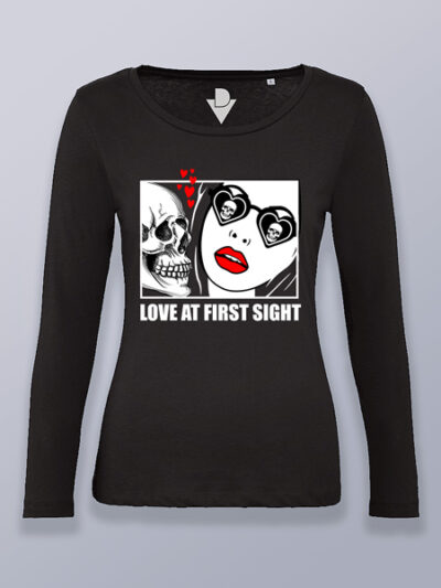Camiseta mujer manga larga calavera amor a primera vista