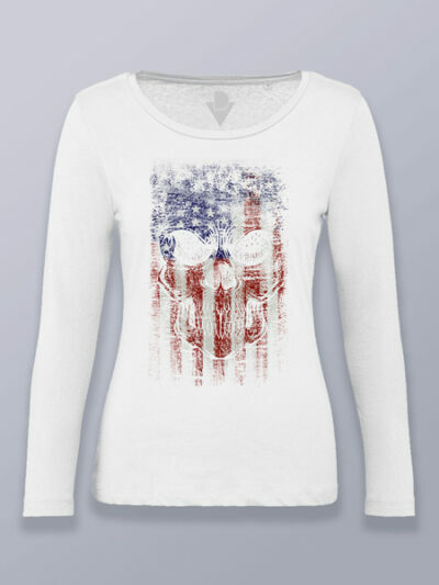 Camiseta mujer manga larga calavera bandera estadounidense