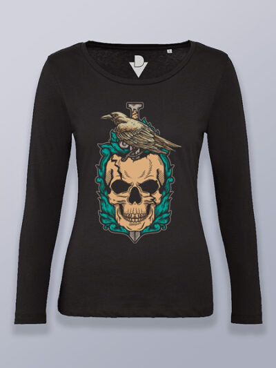 Camiseta mujer manga larga calavera con cuervo