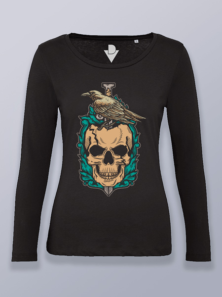 Camiseta mujer manga larga calavera con cuervo