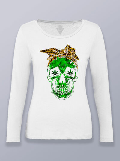 Camiseta mujer manga larga calavera de cannabis
