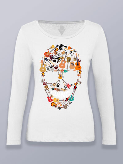 Camiseta mujer manga larga calavera de guitarras