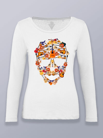 Camiseta mujer manga larga calavera de guitarras clásicas