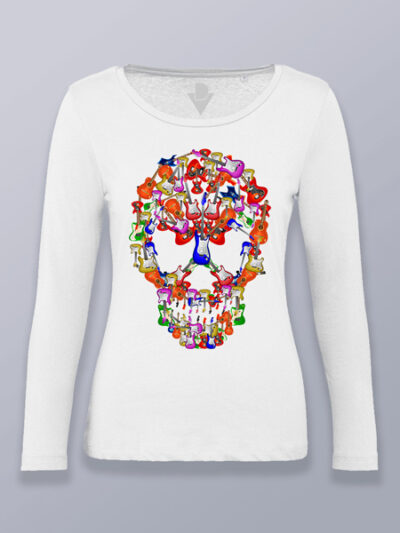 Camiseta mujer manga larga calavera de guitarras eléctricas