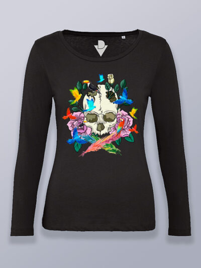 Camiseta mujer manga larga calavera de la naturaleza