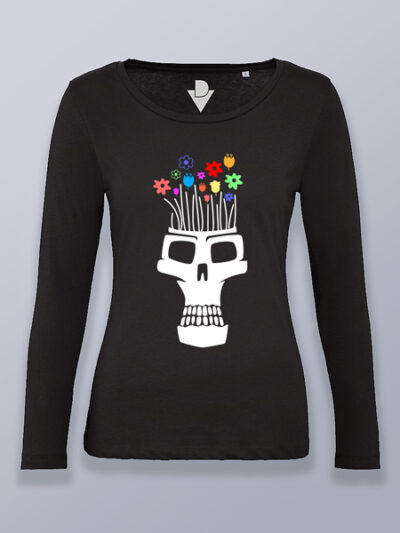 Camiseta mujer manga larga calavera florero