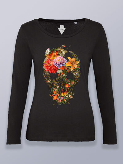 Camiseta mujer manga larga calavera natural