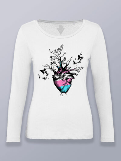 Camiseta mujer manga larga corazón con ramas transgénero