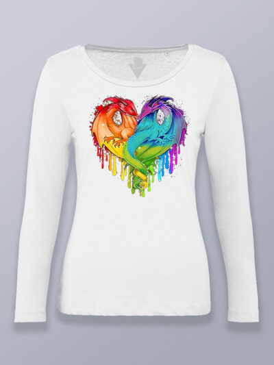 Camiseta mujer manga larga dragones corazón LGTBIQ+