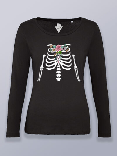 Camiseta mujer manga larga esqueleto floral