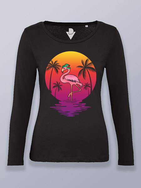 Camiseta mujer manga larga flamenco con palmeras