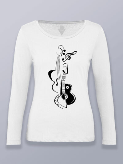 Camiseta mujer manga larga guitarra negra minimalista