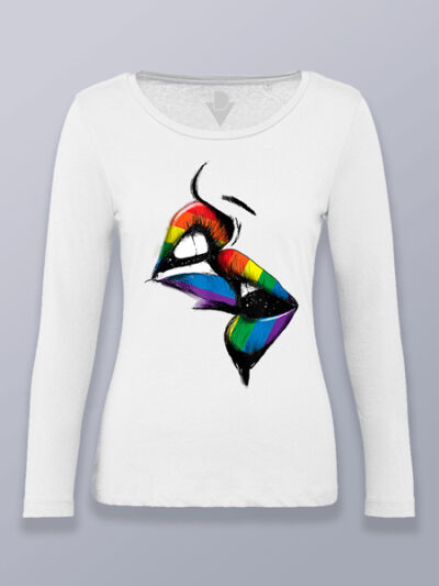 Camiseta mujer manga larga labios mordiéndose