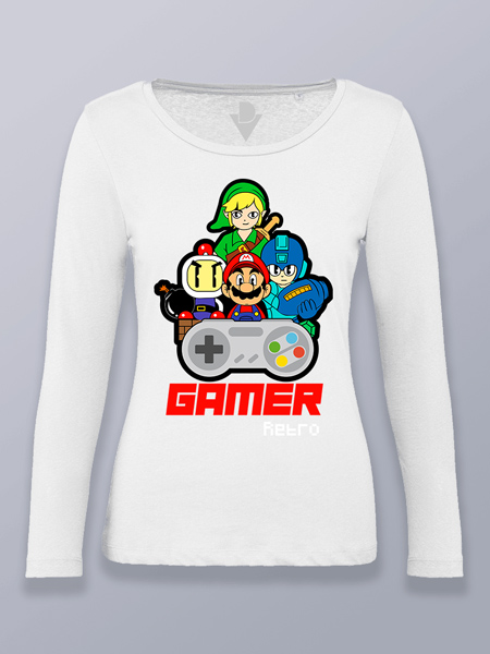Camiseta mujer manga larga retro Personajes clásicos de Nintendo