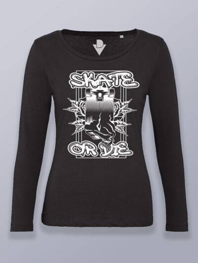 Camiseta mujer manga larga skate o muere diseño 2 (color blanco)