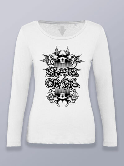 Camiseta mujer manga larga skate o muere diseño 1 (color negro)