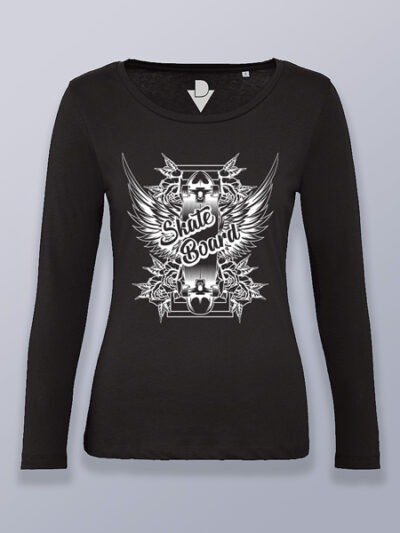 Camiseta mujer manga larga tabla de skate (color blanco)