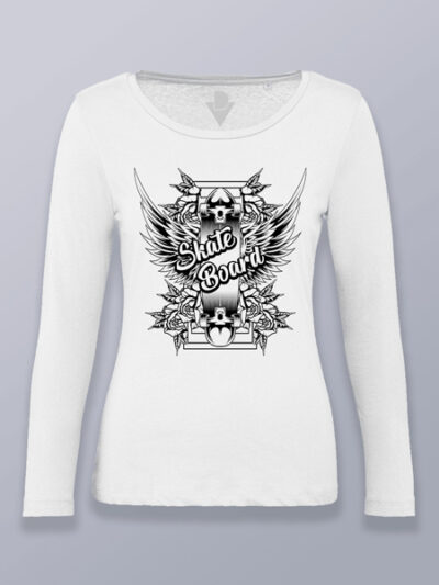Camiseta mujer manga larga tabla de skate (color negro)