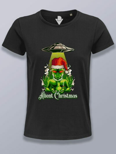 Camiseta mujer marihuana alienígena navideña