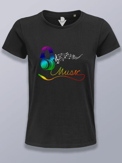 Camiseta mujer música en auriculares