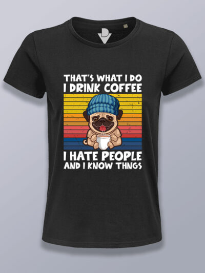 Camiseta mujer perro bebiendo café