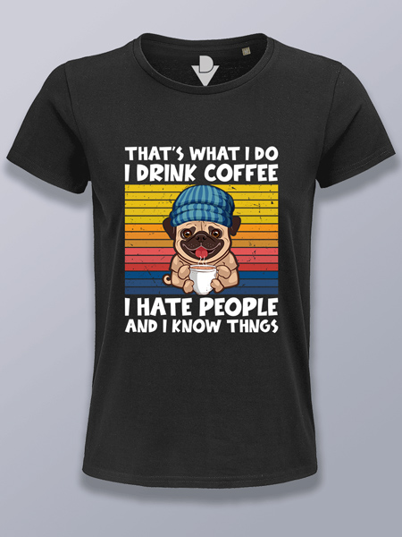 Camiseta mujer perro bebiendo café
