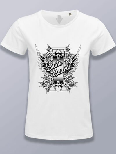 Camiseta mujer tabla de skate (color negro)