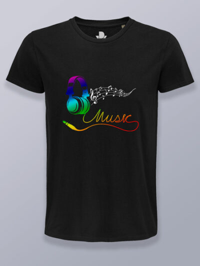 Camiseta hombre música en auriculares