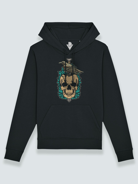 Sudadera con capucha calavera con cuervo