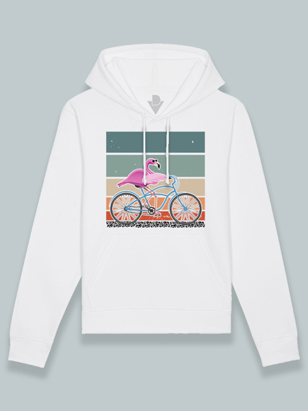 Sudadera con capucha flamenco en bicicleta
