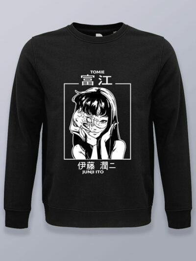 Sudadera sin capucha Tomie Junji Ito blanco y negro