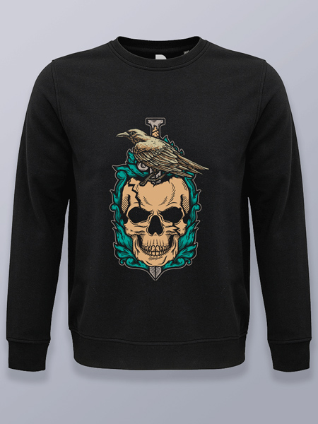 Sudadera sin capucha calavera con cuervo
