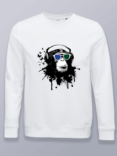 Sudadera sin capucha chimpancé con auriculares