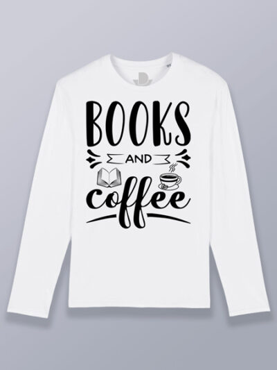 Camiseta hombre manga larga tipografía lectura y café