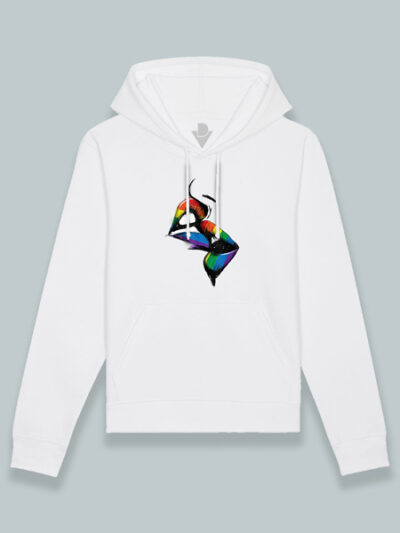 Sudadera con capucha labios mordiéndose