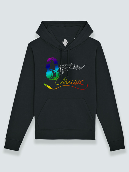 Sudadera con capucha música en auriculares
