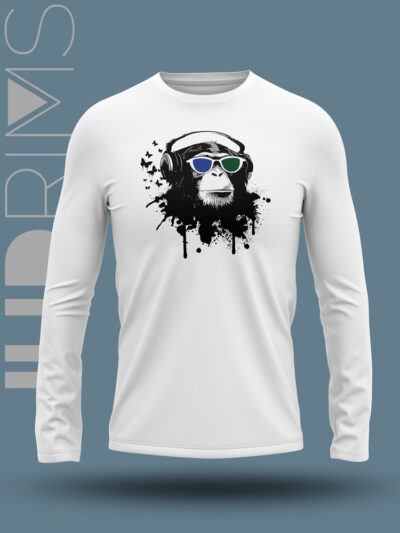 Camiseta manga larga Simio escuchando música